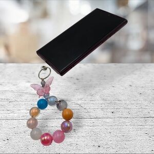 Handmade Colorful Beaded Phone Charm with Butterfly